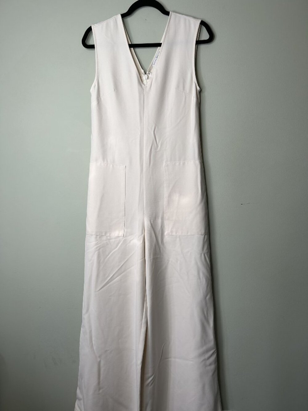 Marina Moscone Cream V-Neck Sleeveless Wide Leg Jumpsuit Women's Size 4